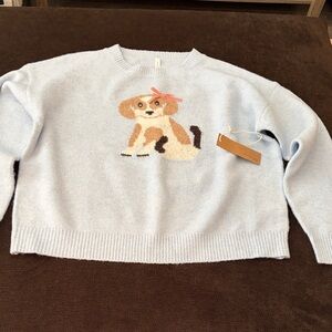 Dreamers Light Blue Crewneck Sweater with Dog Motif